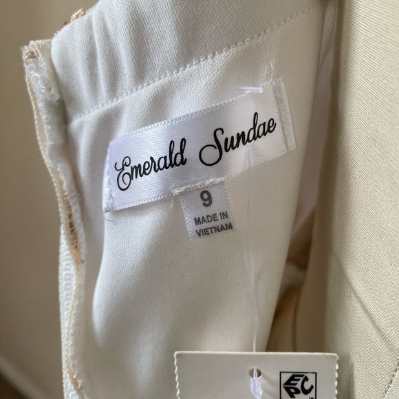 Emerald Sundae Womens White Sequined Sheer Floral Formal Dress - Picture 15 of 16